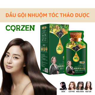 Dầu Gội Nhuộm Tóc Thảo Dược CQRZEN, Phủ Bạc Tóc Bền Màu Lâu Phai Hộp 10 Gói, Dành Cho Nam Nữ Nội Địa Trung Cao Cấp A2
