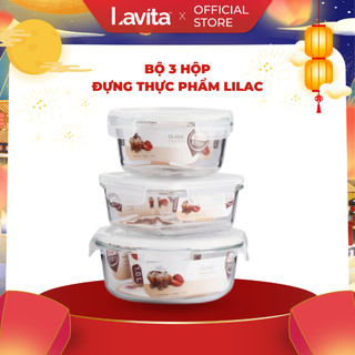 Bộ 3 hộp đựng thực phẩm Lilac cao cấp 550ML, 580ML, 1000ML