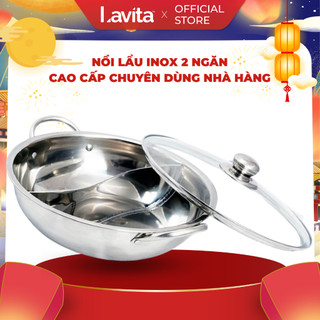 Nồi lẩu 2 ngăn giữ nhiệt tốt Cherry kèm nắp kiếng cường lực với kiểu dáng sang trọng,chống gỉ - nhiều kích cỡ