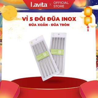 Vỉ 5 đôi đũa inox Cherry cao cấp kiểu dáng Hàn Quốc sang trọng để gắp thức ăn chống trơn trượt