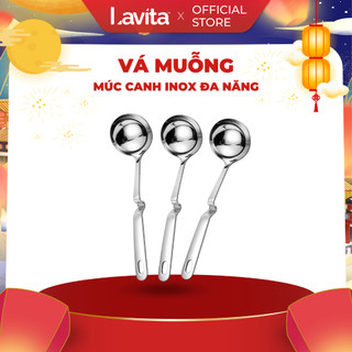 Vá múc canh,vá lỗ Lavita bằng inox cao cấp, cán dài có rãnh cách nhiệt an toàn tiện lợi