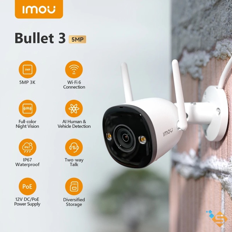 Camera IMOU Wifi Ngoài Trời Bullet 3 5MP Full Color Hồng Ngoại 30M Đàm Thoại 2 Chiều Bảo Hành 2 Năm