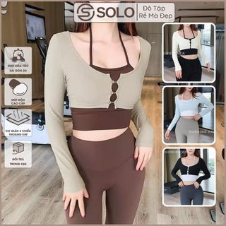 Áo Thun Tập Gym Yoga Pilates Cổ Dây Tay Dài CÓ MÚT Thể Thao Thun Mềm Thoáng Solo Sportswear 615