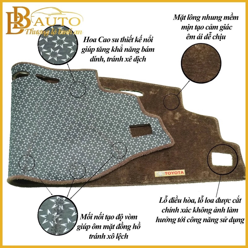 Corolla Altis, Thảm Taplo Tuyết Nhung dùng cho xe ô tô Toyota Corolla Altis, bảo vệ taplo chống nóng