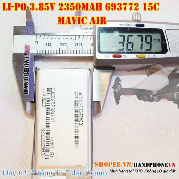 Pin Li-Po 3.85V 693772 2350mAh Dòng xả cao 15C (Li-Polymer) thay thế cho DJI Mavic AIR Flycam-máy bay điều khiển