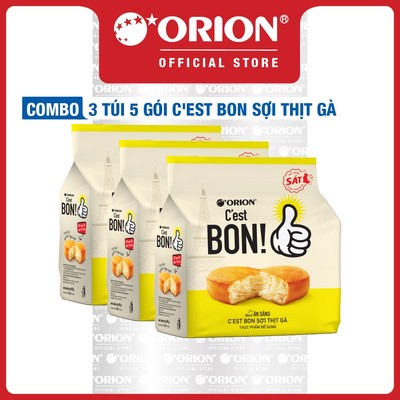 Combo 3 Túi 5 gói bánh ăn sáng Orion C'est Bon sợi thịt gà truyền thống 85G/Túi