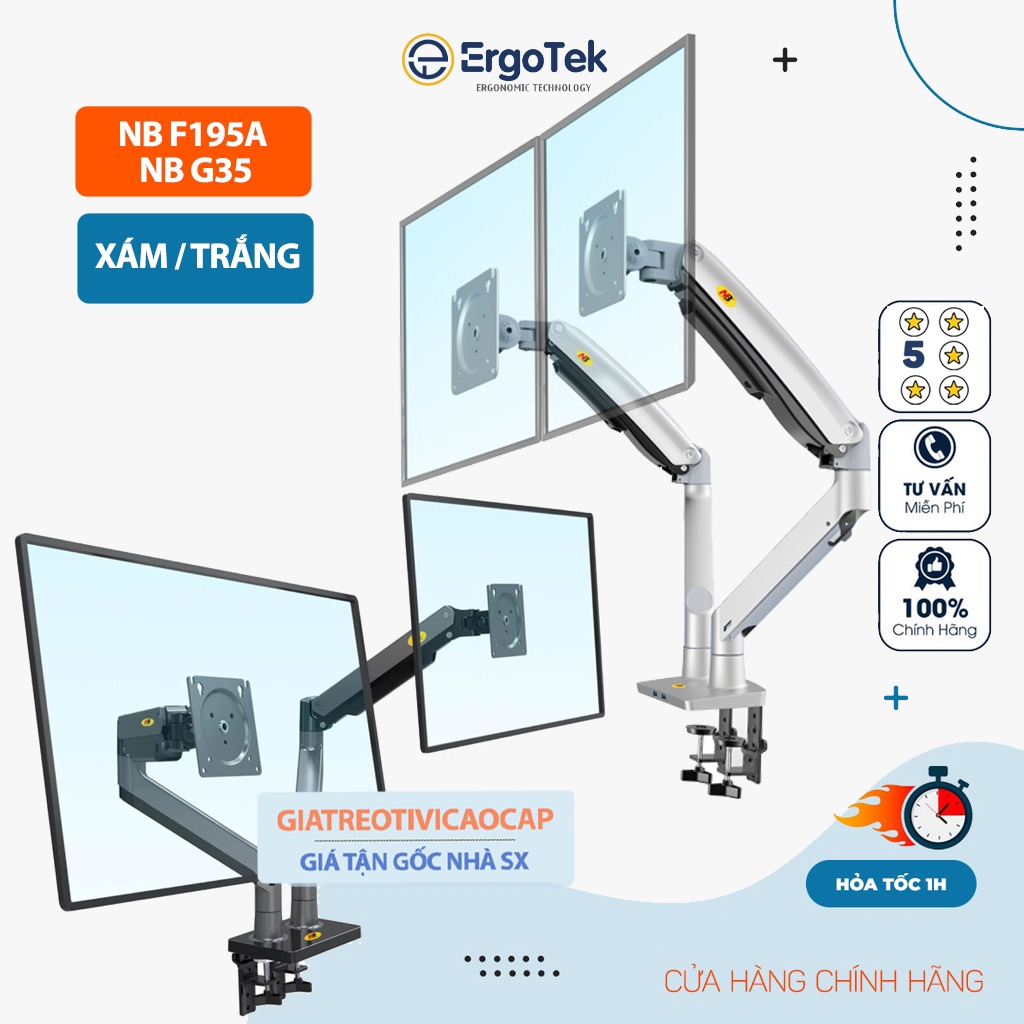 Giá treo hai màn hình NB F195A / NB G35  22 - 32 inch - Giá đỡ 2 Màn Hình North Bayou [ Cao Cấp Hơn 