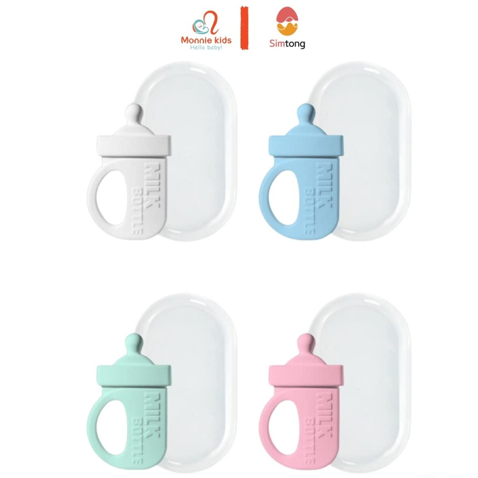 Gặm nướu silicon Simtong Milk Bottle cho bé 3m+, đồ chơi gặm nứu platinum silicone - Monnie Kids