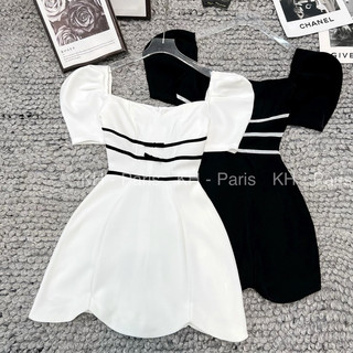 Đầm Viền Eo Nơ Tay Phồng - D22107