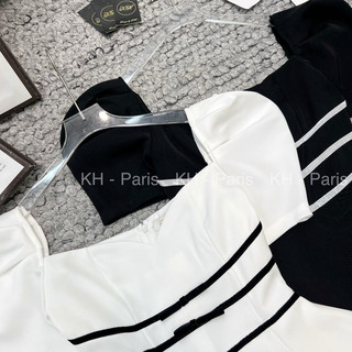 Đầm Viền Eo Nơ Tay Phồng - D22107