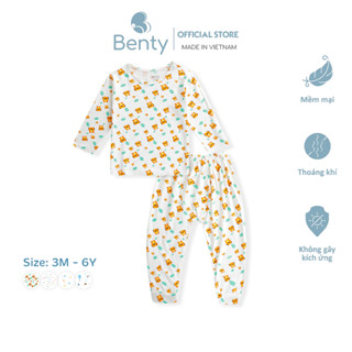Bộ dài tay cài vai full họa tiết BENTY,đồ bộ trẻ em đi chơi,đi ngủ cao cấp mềm mại an toàn làn da bé