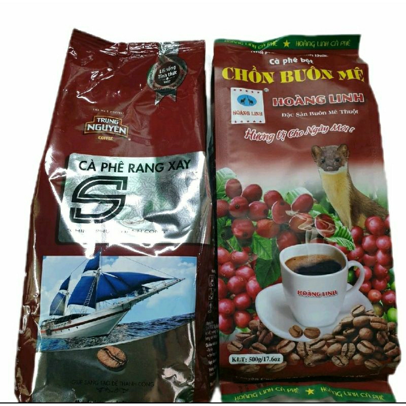 Cafe trộn ngon 1 ký gồm 500g cafe chồn Buôn Mê Hoàng Linh và 500g cafe Trung Nguyên S