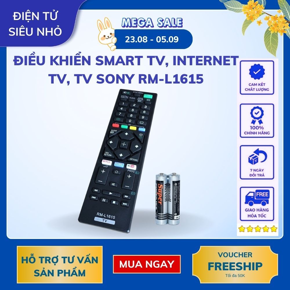 Remote Điều Khiển Dành Cho Smart TV, Internet TV, TV Thông Minh SONY RM-L1615 (Kèm pin AAA Maxell)