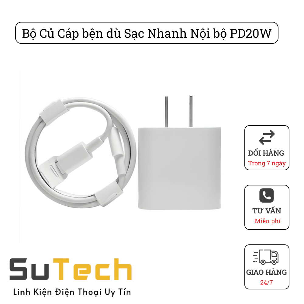 Bộ Củ Cáp bện dù Sạc Nhanh Nội bộ PD20W Chính Hãng, Bộ cáp sạc nhanh 20W chuyên đóng máy cho iPhone