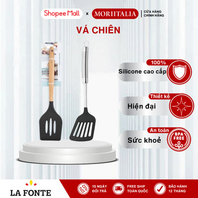 Vá Chiên 32x8x2cm Silicon, Cán Gỗ La Fonte 002882 - Cán Inox CS, Nhựa 27x30x4cm