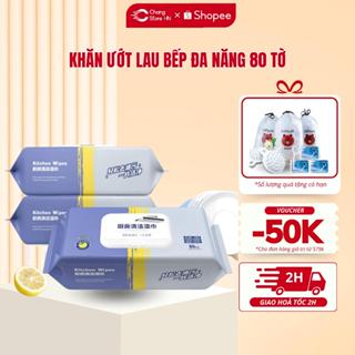 Khăn Ướt Lau Bếp Đa Năng Gói 80 Tờ Khăn Ướt Siêu Dai An Toàn Cho Da Loại Bỏ Dầu Mỡ Hiệu Quả