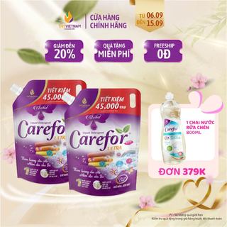 Combo 2 Túi Nước giặt xả vải Carefor chính hãng hương hoa lan thơm lâu dạng túi 2L