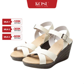 Sandal đế xuồng 8cm siêu nhẹ siêu bền Kosu KS-23004, Xăng đan công sở chống thấm nước đi mưa, đi bộ chính hãng Nhật Bản