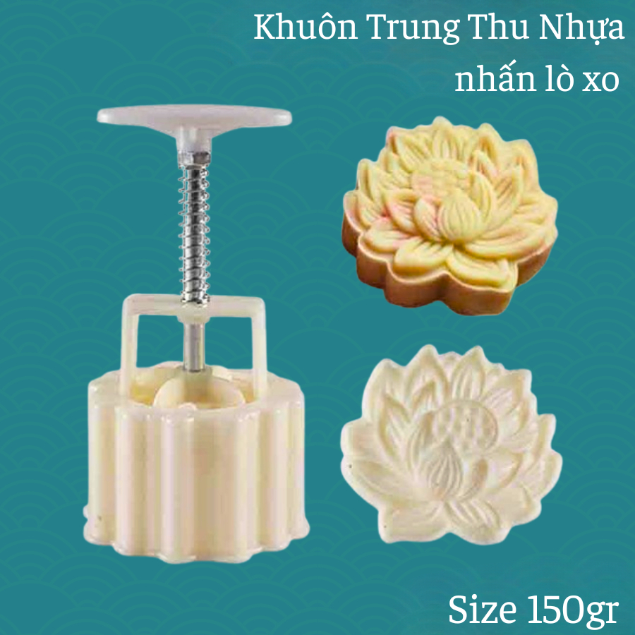 Khuôn bánh Trung Thu 150gr, khuôn trung thu nhấn lò xo, khuôn bánh in, khuôn bánh dẻo