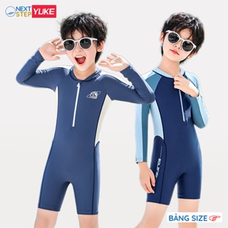 Đồ bơi bé trai liền thân tay dài chống nắng mềm mại co giãn 4 chiều size cho bé 13kg - 40kg