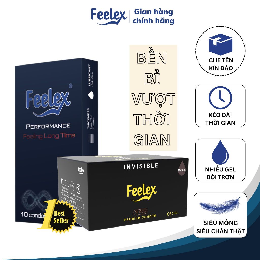 Combo 2 hộp bao cao su Feelex Invisible + Performance siêu mỏng