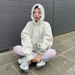 Áo Hoodie Chui REGODS Chữ Dập Nổi Phối Ren Mũ, Chất Nỉ Bông Dành Cho Chị Em