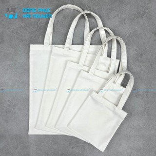 Túi bố vải canvas trơn màu trắng nhiều size - không đáy không khóa kéo
