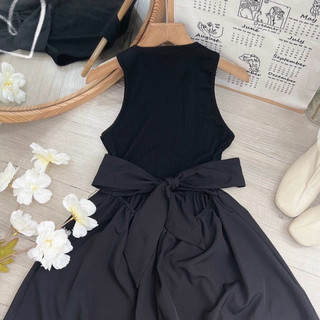 Đầm Maxi Đen Len Tăm Nơ Lưng - D11023