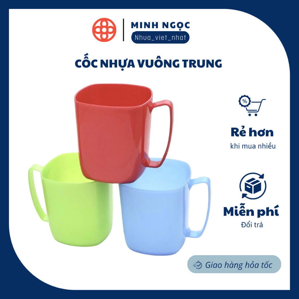Cốc nhựa vuông trung có quai, cốc nhựa giá rẻ GLCC 9070