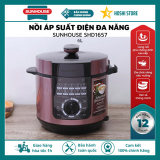 Nồi áp suất điện đa năng 6 lít Sunhouse SHD1657, nấu cơm, nấu cháo, hầm xương, bảo hành 12 tháng