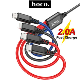 Cáp sạc nhanh 4 đầu Hoco dây bọc dù siêu bền chống gãy gập hỗ trợ sạc nhanh cho nhiều dòng máy