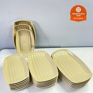 Đĩa nhựa phíp chữ nhật 3 size đựng món chiên rán, xào chịu nhiệt tốt, Đĩa nhựa phíp kiểu thuyền 1283
