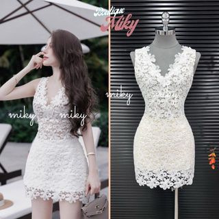 Đầm Nữ Sang Chảnh Dáng Dài Dễ Thương, Váy Voan Tiểu Thư Dáng Dài Cổ Yếm Đính Đá Siêu Sang Thiết Kế 2 Lớp Đi Tiệc Cưới