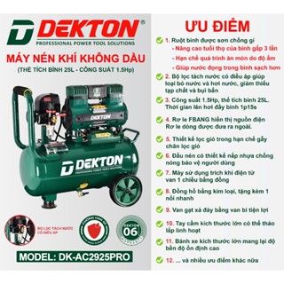 Máy Nén Khí / Không Dầu / DEKTON / AC2925PRO / 1.5HP / 25L / Bộ Lọc Tách Nước Có Điều Áp / 1250W / NEW [9/24]