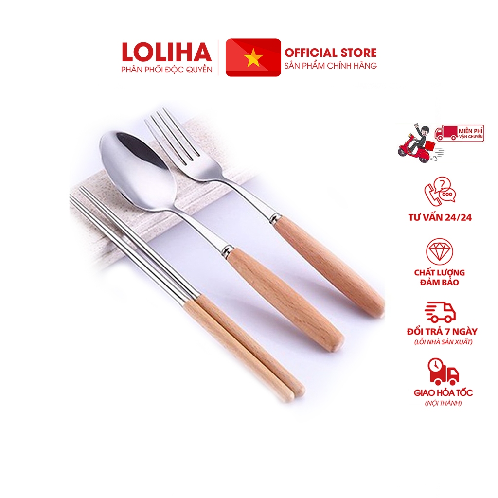 📛FREESHIP📛 Combo 5 Hộp 3 đũa, thìa, dĩa tay cầm gỗ tiện lợi