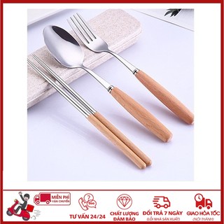 📛FREESHIP📛 Combo 5 Hộp 3 đũa, thìa, dĩa tay cầm gỗ tiện lợi