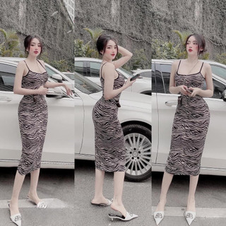 Váy maxi 2 dây vằn dáng dài nhiều màu