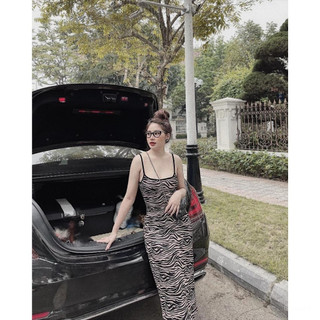 Váy maxi 2 dây vằn dáng dài nhiều màu