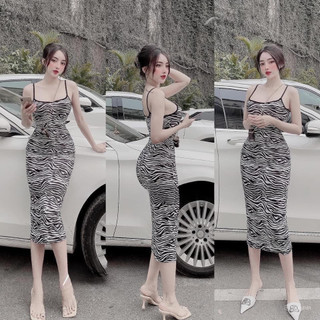 Váy maxi 2 dây vằn dáng dài nhiều màu