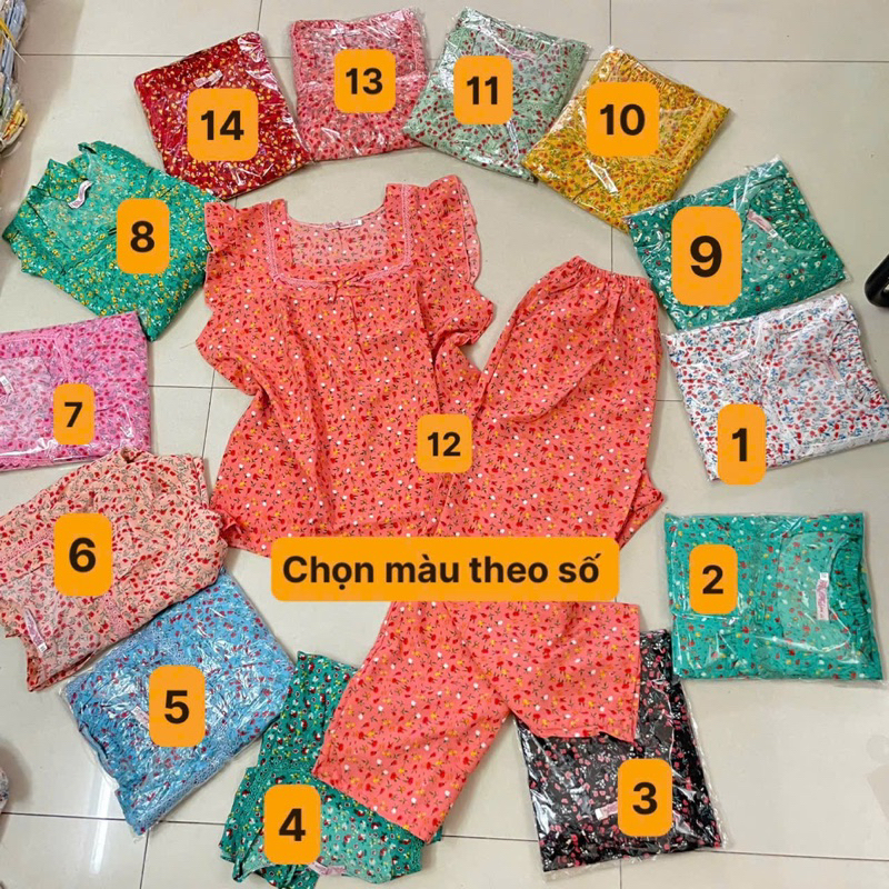 Bộ đồ mặc nhà hoa nhí quần dài 9 tấc chất liệu lụa thái mềm mịn 40-65kg