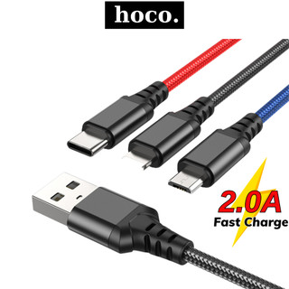 Cáp sạc nhanh 3 đầu Hoco hỗ trợ sạc lên tới 2A dây bọc dù 3in1 chống rối chắc chắn cho nhiều dòng máy