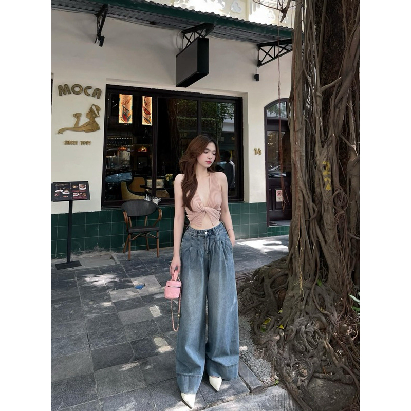 Quần jeans form rộng dài