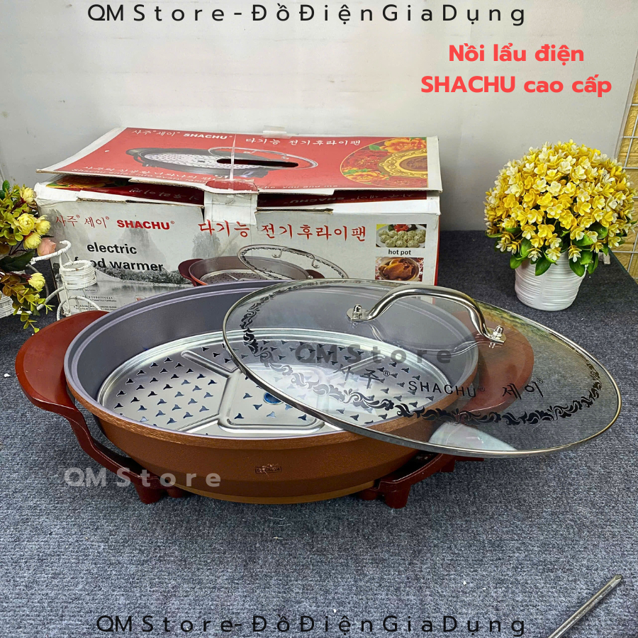 Chảo Lẩu Điện Đa Năng Shachu chuẩn cao cấp , Chảo Điện Đa Năng Shachu Ăn Lẩu Nấu Canh Đa Năng QM Store