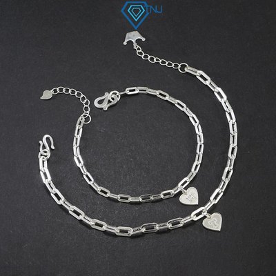 Lắc tay đôi dây xích gắn charm trái tim khắc tên theo yêu cầu LTD0061 - Trang Sức TNJ