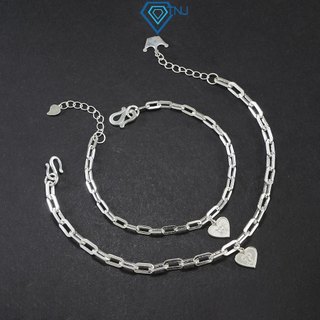  Lắc tay đôi dây xích gắn charm trái tim khắc tên theo yêu cầu LTD0061 - Trang Sức TNJ 