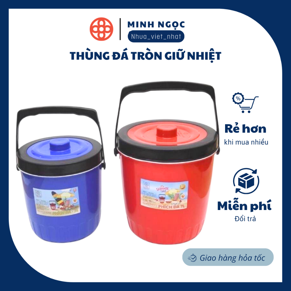 Thùng Đá Tròn Giữ Nhiệt (MS:3903) (MS:3905 Việt Nhật - Size 3l, 5l Phích Đựng đá,giữ nhiệt lâu