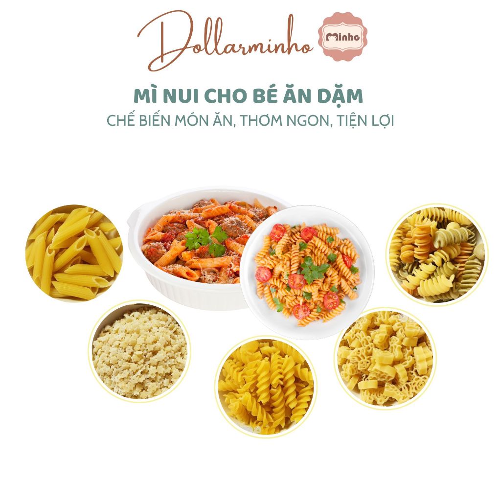 Mì nui các loại  túi zip 100g (nui xoắn, nui sao, nui chữ, mì semon, nui sò, nui vũ trụ)
