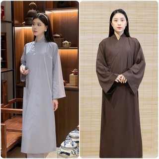 Quần áo lạy phật nữ, áo lam phật tử chất liệu Kate Silk Thiên Di Áo choàng lễ phật, áo dài lam D21
