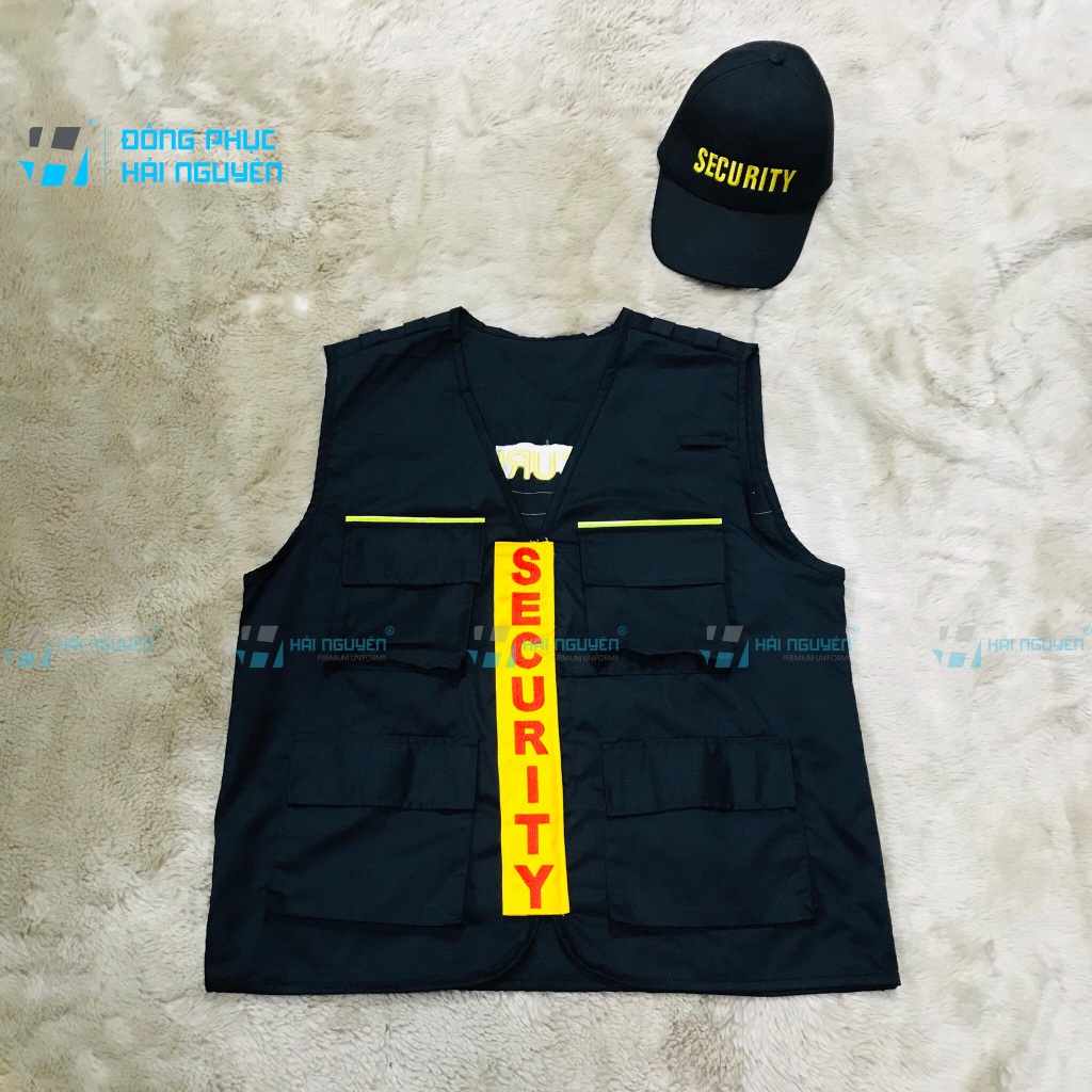 Áo ghile cơ động màu đen dành cho bảo vệ vải kaki cotton freesize