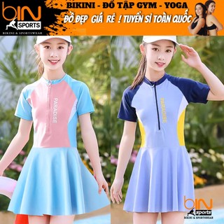  Đồ bơi 1 mảnh liền thân bé gái quần váy áo ngắn tay 14kg đến 55kg BINSPORTS BB069 